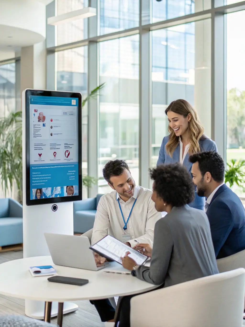 A diverse team of healthcare professionals collaborating in a modern office setting, symbolizing comprehensive support and expertise.