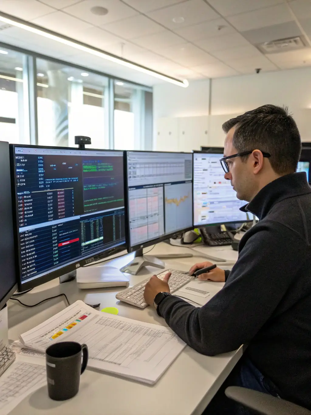 An image of a healthcare billing specialist reviewing financial reports on a computer screen.