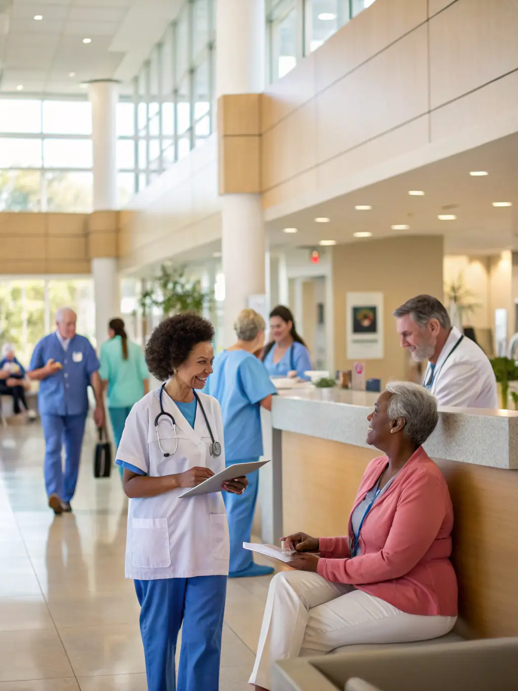 A vibrant advertisement showcasing a healthcare practice's services, with happy patients and a clear call to action.